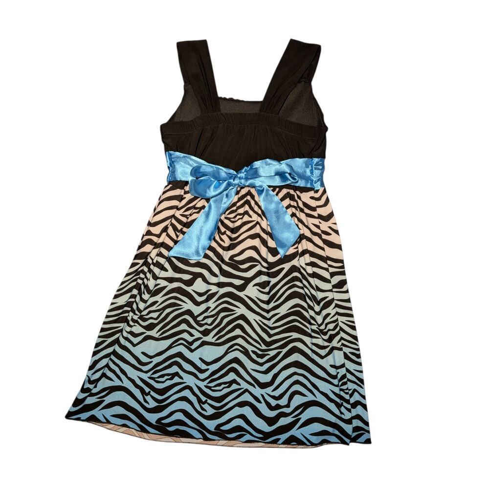 Rare Editions Girls Black & Blue Ombre Zebra Stripe Empire Waist Dress Size 7/8 - Picture 2 of 12